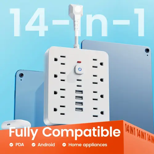power strip protector with usb ports extension cord with multiple outlets usb wall plug multi plug outlet extension cord with usb ports power outlet extension long extension cord with multiple outlets plug adapter desk power extension cord connector multiple outlet expander extension board 14 in 1 flat plug power strip 4 ac outlets with 6 usb ports including 2 type c with protection