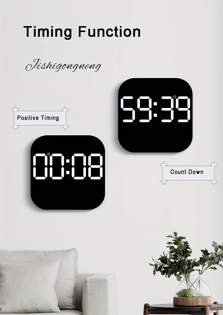 large led digital wall clock with remote control usb powered rechargeable   alarm temperature display calendar for bedroom details 6