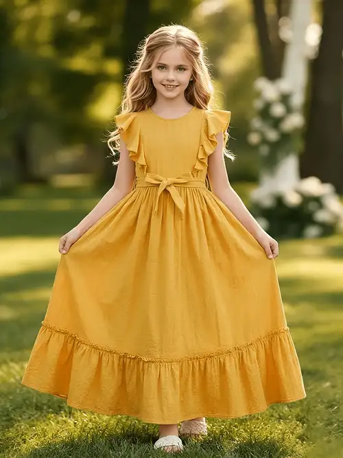 A Casual Short-Sleeved Halter Dress for Girls Featuring * And * Sleeves, This Yellow Dress for Teenager Has a Tailored Waist And a * Skirt * * Wear., for Teenager, For Teenager A Casual Short-Sleeved Halter Dress for Girls Featuring * And * Sleeves, This Yellow Dress for Teenager Has a Tailored Waist And a * Skirt * * Wear., for Teenager, For Teenager