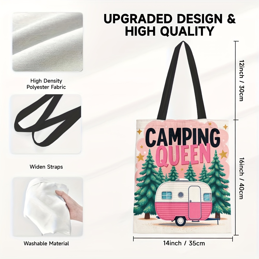 TEMU 1pc Stylish "" Tote Bag - Large Capacity, Reusable Grocery & Shoulder Bag With Design, Perfect For Casual Shopping, Daily Use & Holiday Gifts
