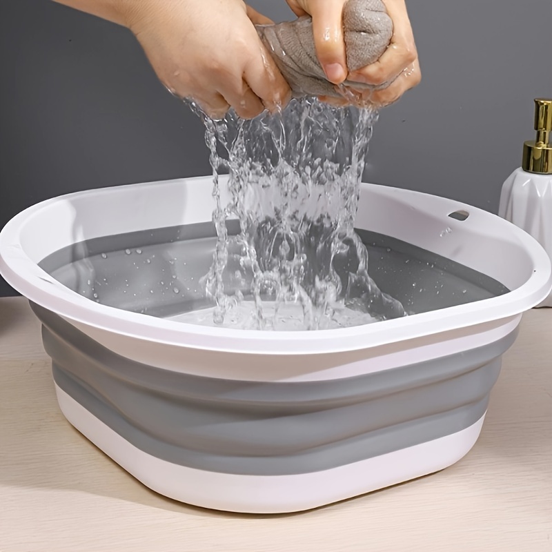 TEMU [portable Collapsible Basin] Portable Dual-tone Large Collapsible Basin - Thick Plastic, Ideal For Home Use - Washing Faces, Vegetables, And