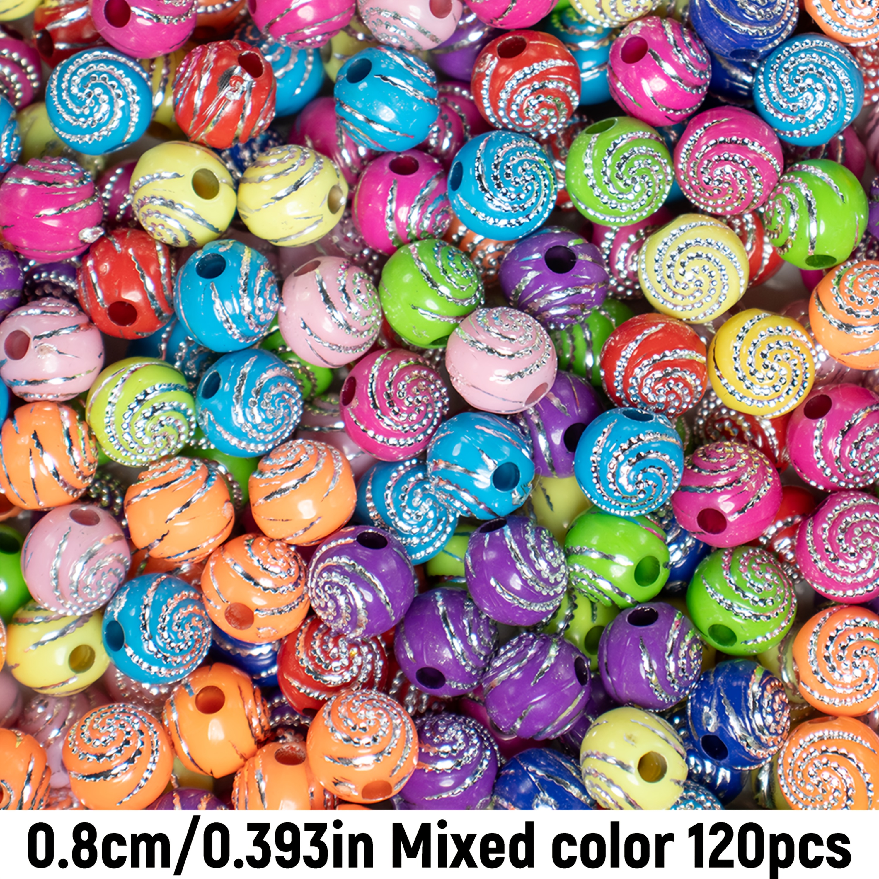 E-shop 120 Stück 8mm Mischfarbige Windkreis-Muster Perlen für DIY Schmuckherstellung, Armband, Halskette, Schlüsselanhänger Zubehör, Handgemachte