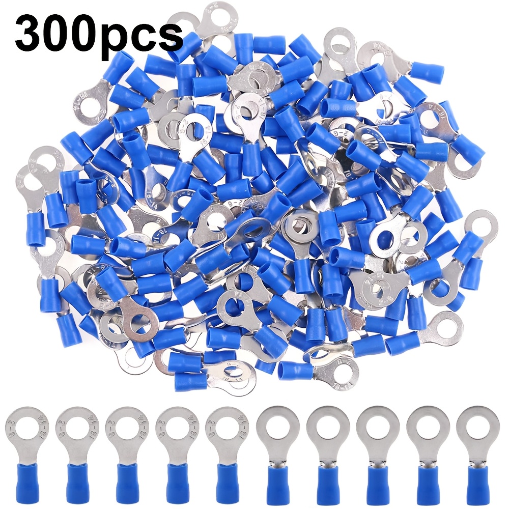 TEMU 300pcs Terminal Rv2-6 Insulated Terminals Rings Electrical Wire Crimping Connectors 16-14awg (blue, M6) Fast Connectors