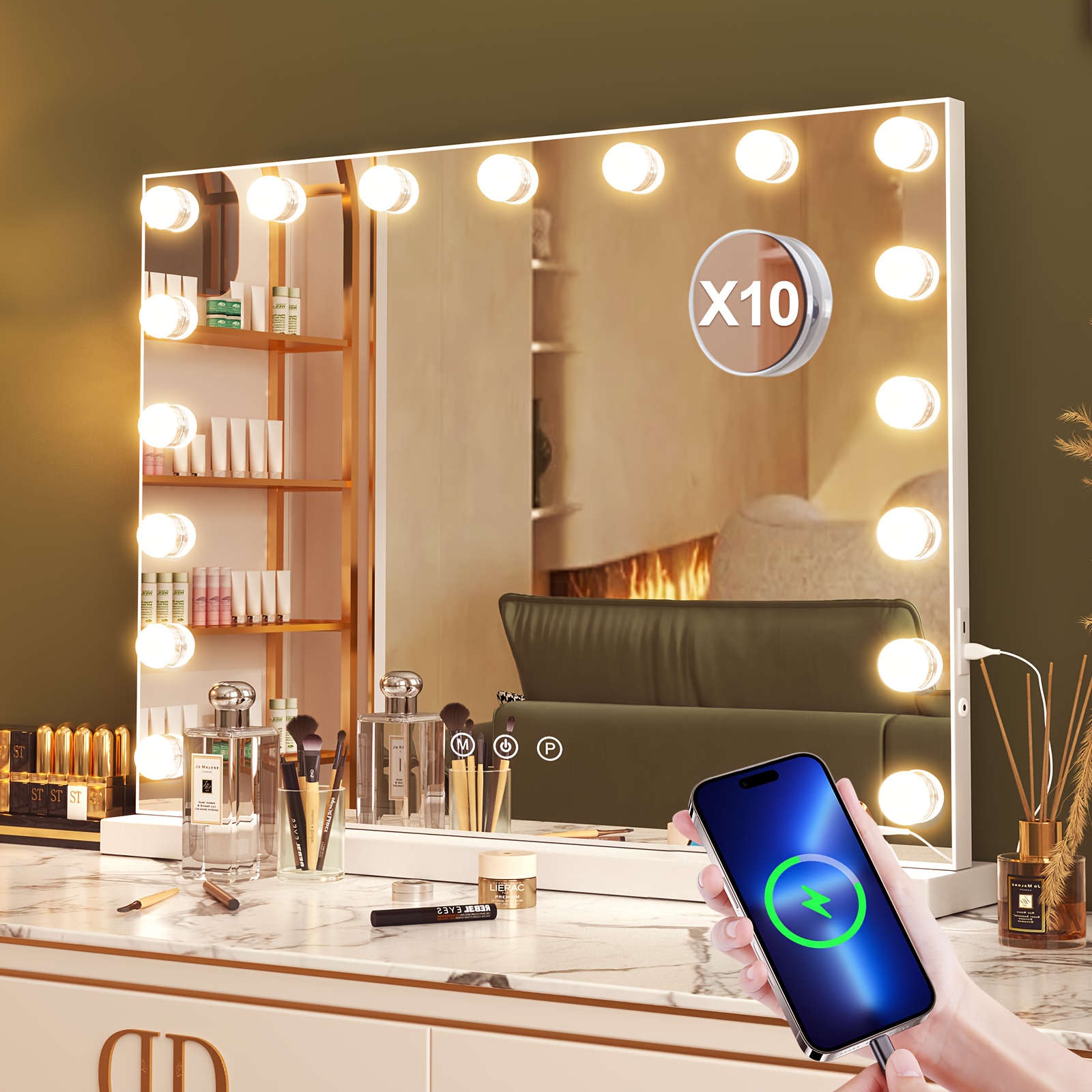 TEMU 70x55 Cm Makeup With 17 Led Lighting Dimmable Usb