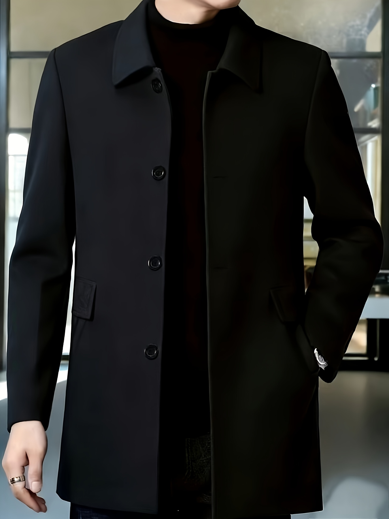 [Wanrenshan OBM] 2025 American Style New Men'S Casual Classic Versatile Solid Color Side Double Pocket Easy Design Handsome Dad Wrinkle-Resistant Non-Iron Single-Breasted Light Luxury Trench Coat