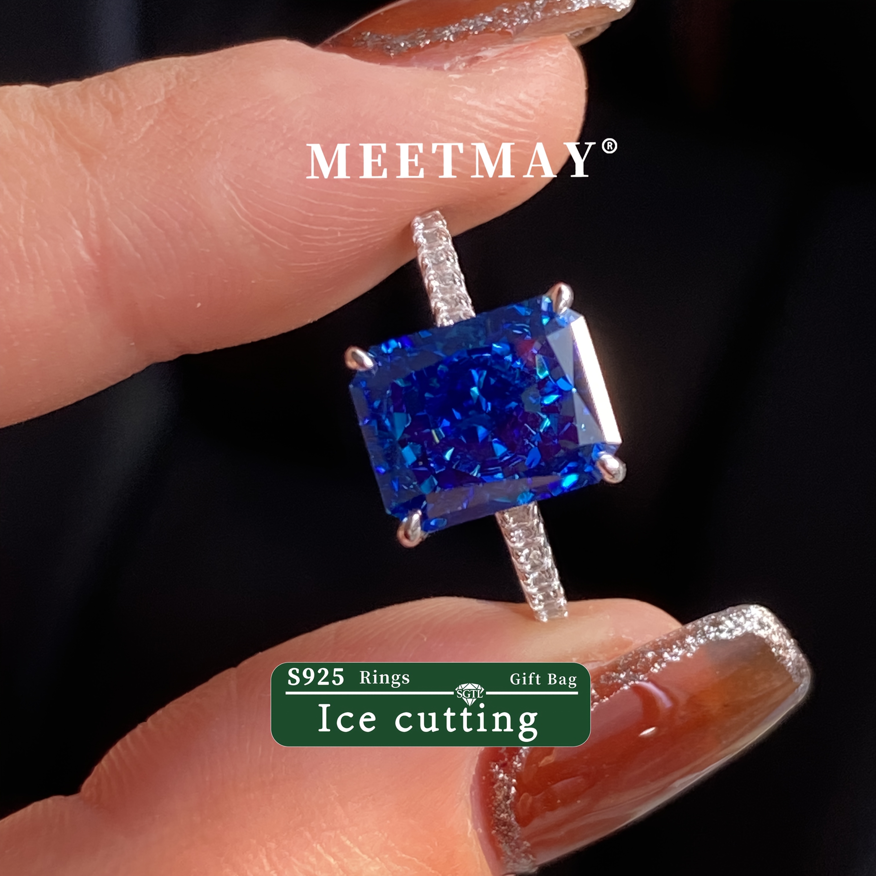 TEMU Elegant S925 Silvery Ruggle Tanzanite Blue Moissanite Ring - For Everyday And Special Occasions, Cut Suitable For Everyday Wear And Attendance ,
