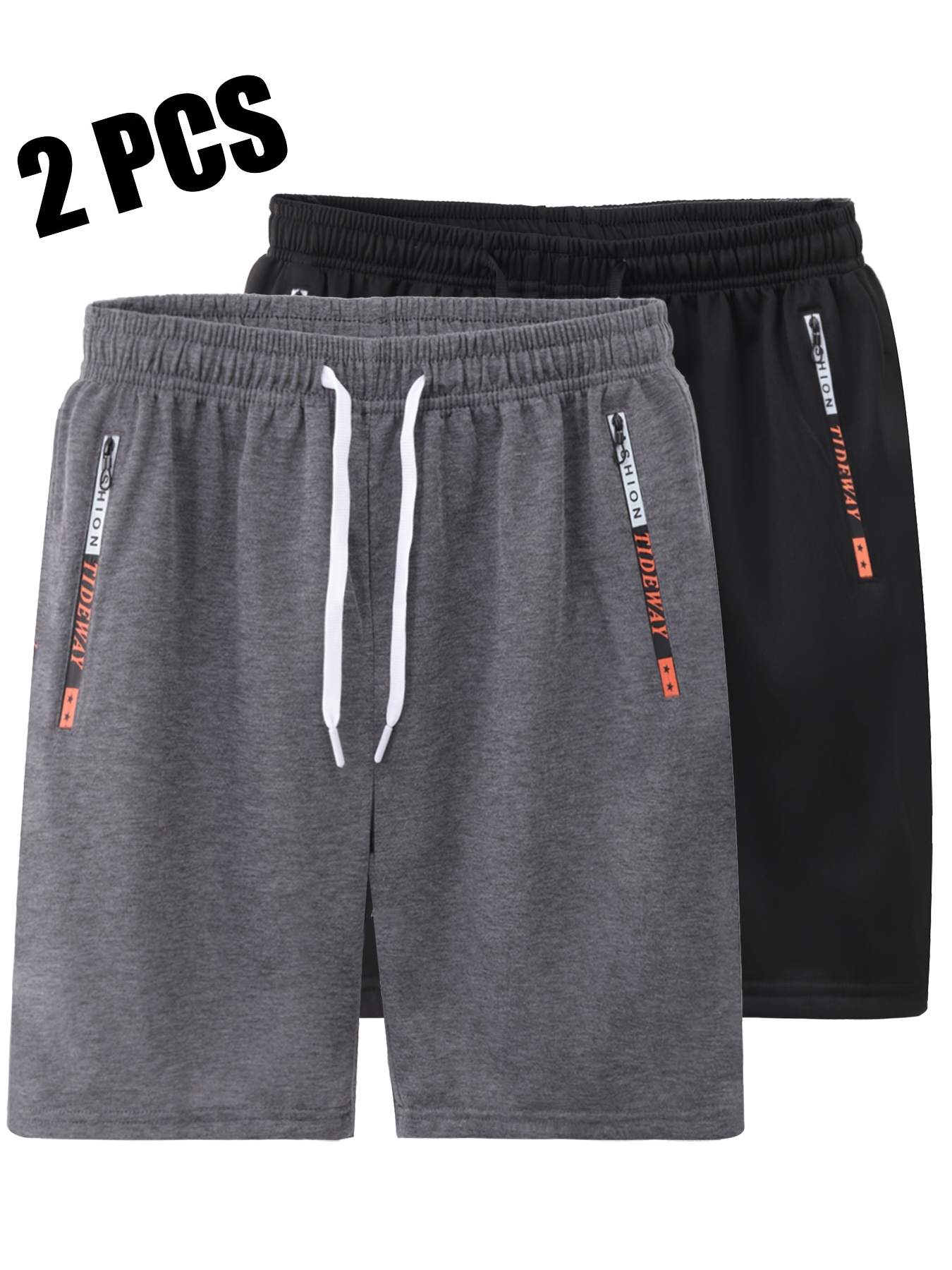 2pcs mens casual outdoor sports shorts mens apparel summer mens casual shorts with zippered pockets simple multi functional   suitable for daily wear   and outdoor travel 100 polyester knit fabric elastic