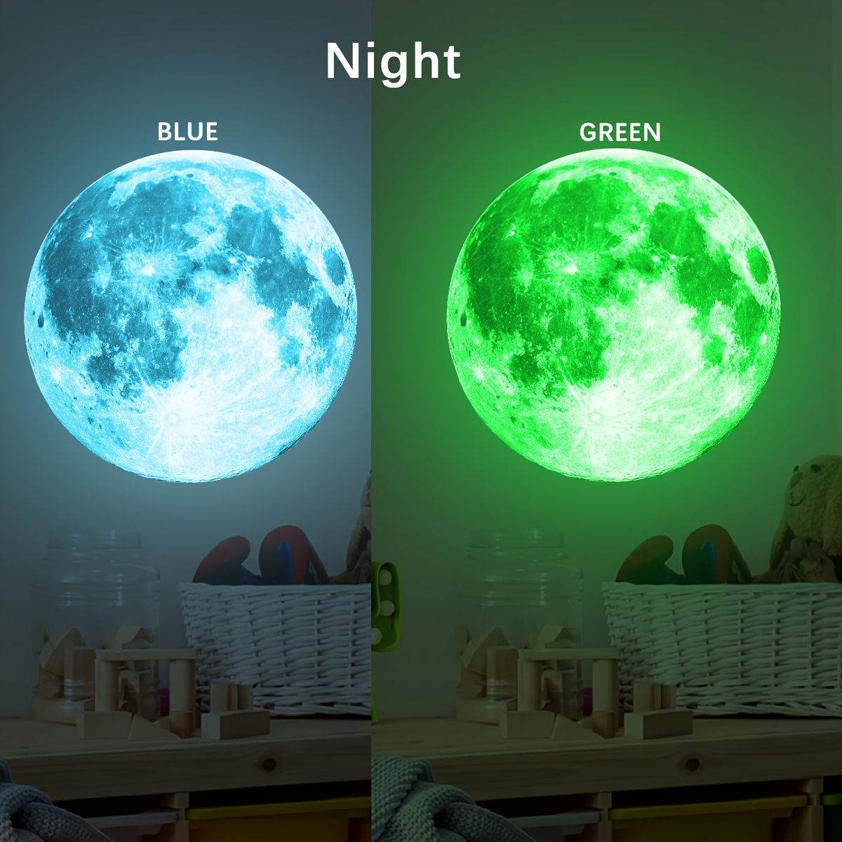 

1pc Blue/green Wall Sticker, 3d Moon Stickers, Glow In The Dark Home Decals Wallpaper, Glow In The Dark For Ceiling Wall Decals, For Living Room/ Bedroom Decoration