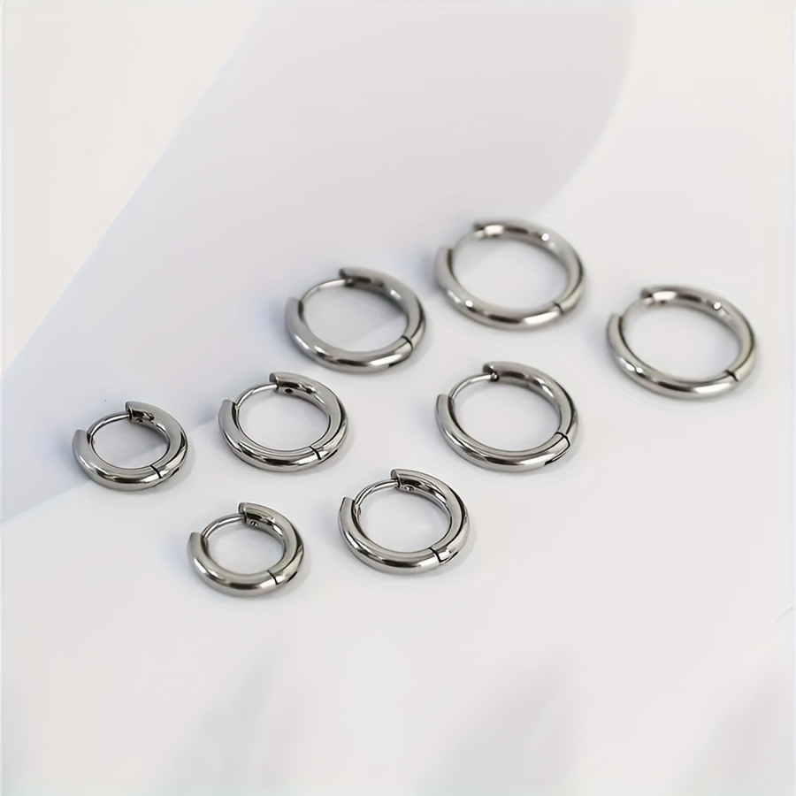 

8pcs Unisex Stainless Steel Hoop Earrings Set - Hypoallergenic, Fashionable, For , , And Parties