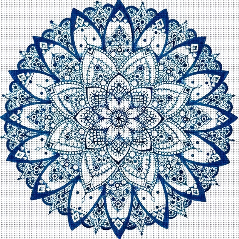 TEMU 1 Set - Blue Mandala Stitch Kit, Diy Art Needlework Material, 11ct Stitch Decorative Painting, Creative Handmade Relax Gift. Complete Home Decor