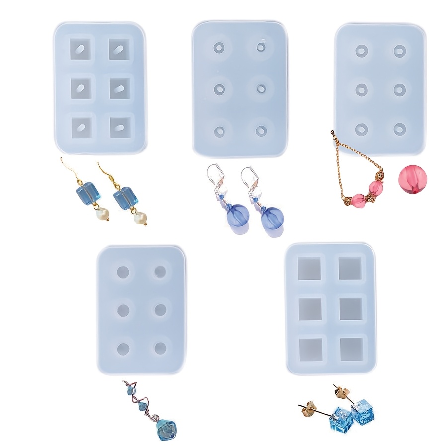 

5pcs Diy Drop Glue Mold With Hole 6 Grids Ball Square Earrings Bracelet Silicone Mold Mirror Resin For Gemstone Bracelet Necklace Earrings Jewelry Making Clay Diy, Room Decor