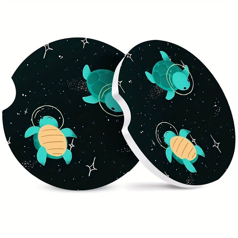 Absorbent Ceramic Car Coasters For Cup Holders, Blue Sea Starfish Shells Design 2 Pack Anti Slip Universal Drink Cup Coasters For Women Men 2.56\"(2 Pack
