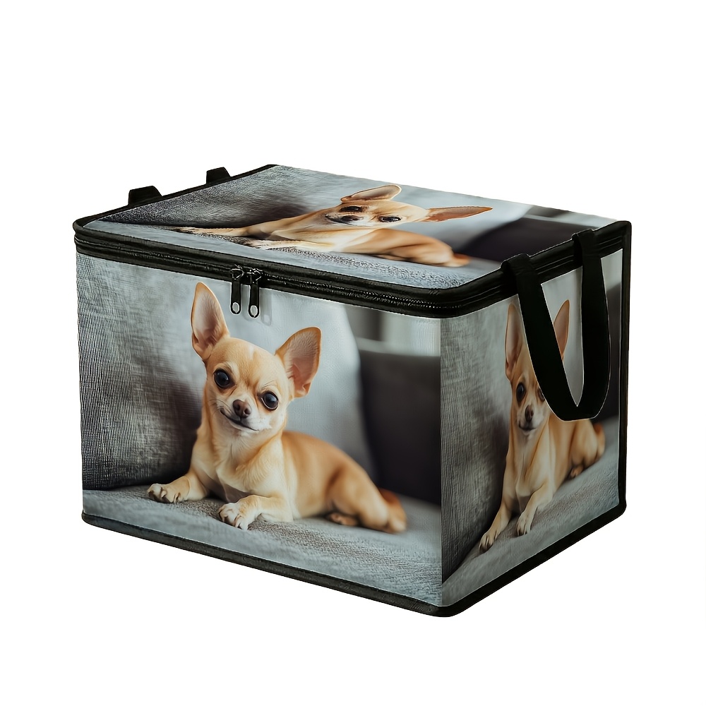 TEMU 1pc Large Capacity Foldable Chihuahua Dog-shaped Storage Box With Lid - Suitable For Clothing, Blankets, Bedding | Durable Fabric Container,