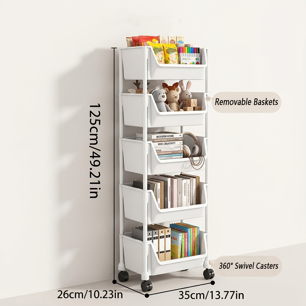 5-tier Rolling Storage Cart, Mobile Organizer With Wheels, Space- Mobile Trolley, Suitable For Kitchen, Laundry Room, Easy To Assemble, Standing Shelf