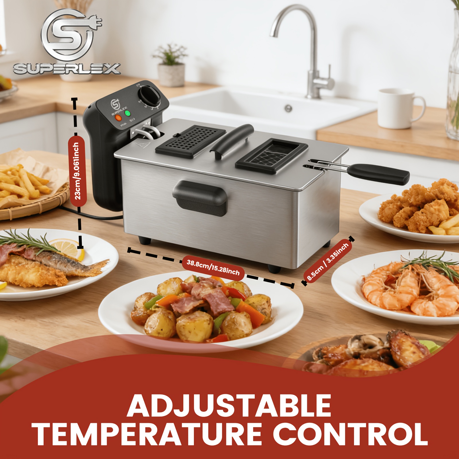 Image of Superlex 3l Commercial Stainless Steel Deep Fryer | 2000w High Power | Enamel Pot | Precise 130- Thermostat | Basket