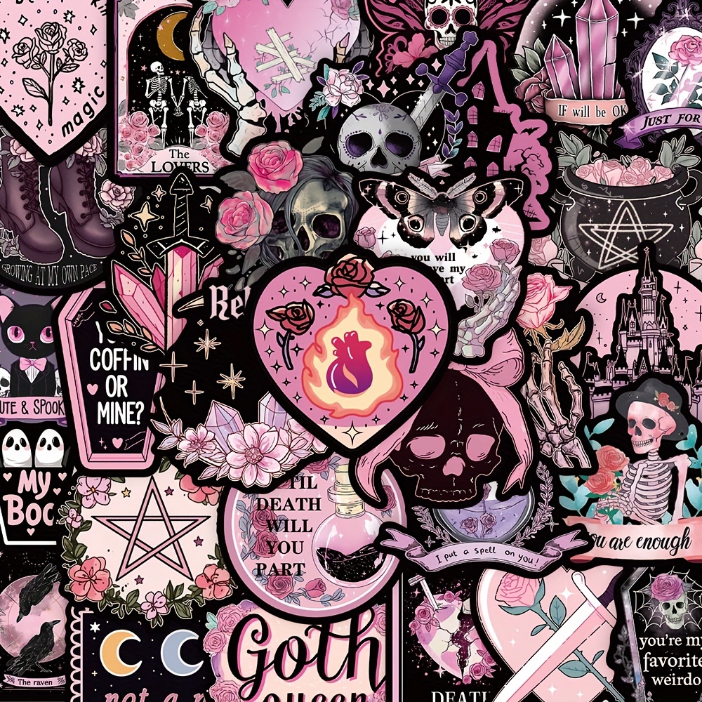 50 Dark Pink Gothic Style Stickers For Journaling, Phone Case, Laptop, Luggage, Water Bottle, Back Cover - Decals