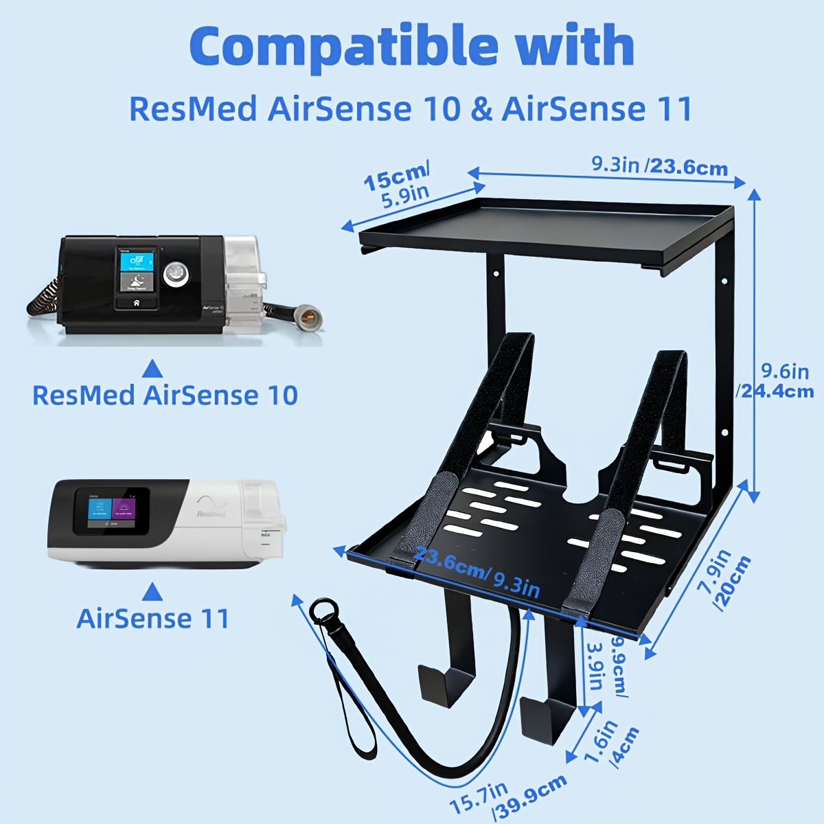 TEMU Organisateur CPAP mural à 2 niveaux, support de tuyau CPAP, support de tuyau et de masque réglable, étagère de rangement de chevet compatible