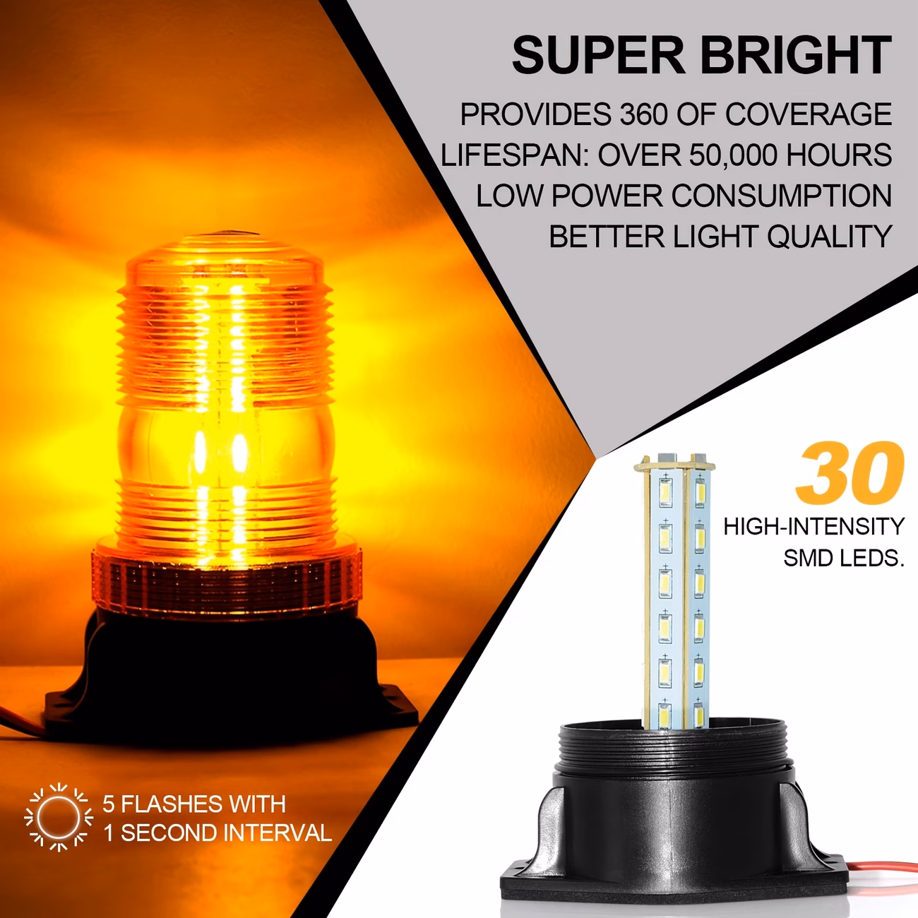 2 парчиња led строб светла, 12v-24v килибарени 30 led предупредувачки безбедносни трепкачки светла за виљушкар, камион, трактор, колички за голф, utv, автомобил, автобус Детали за производот 2