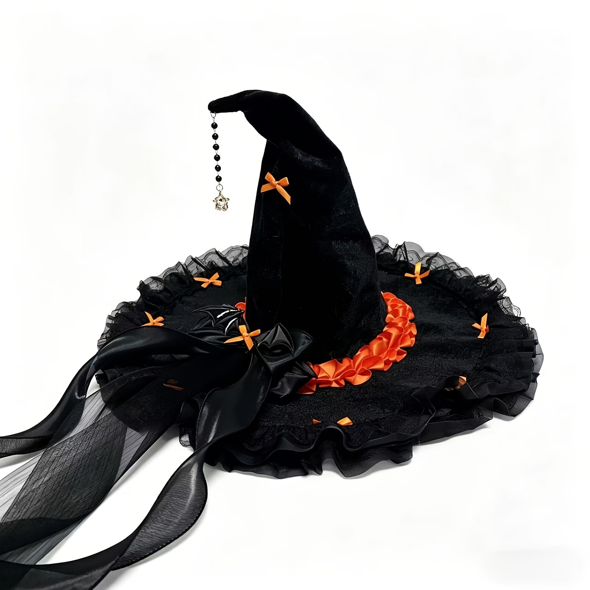 TEMU Halloween Witch Hat Lace Edge Cosplay Wizard Cap Breathable Dark Style Top Hat Party Holiday Decorations
