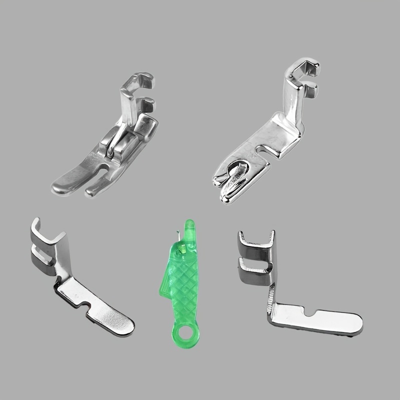 TEMU Set da 5 pezzi di accessori per macchina da cucire a pedale: set piedini: 1 per cerniera singola + 1 per cerniera singola + 1 orlato per tessuti