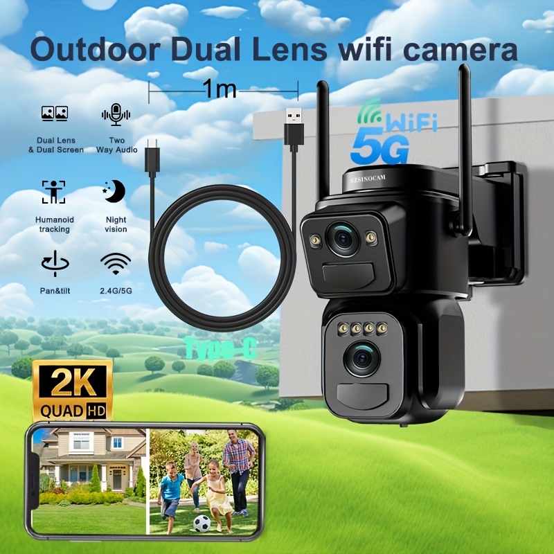 TEMU 1pc [8x Zoom] CCTV, Caméra de sécurité WiFi solaire intelligente 2.4G & 5G, Batterie 9000mAh 365 jours en , Double objectif HD Suivi automatique