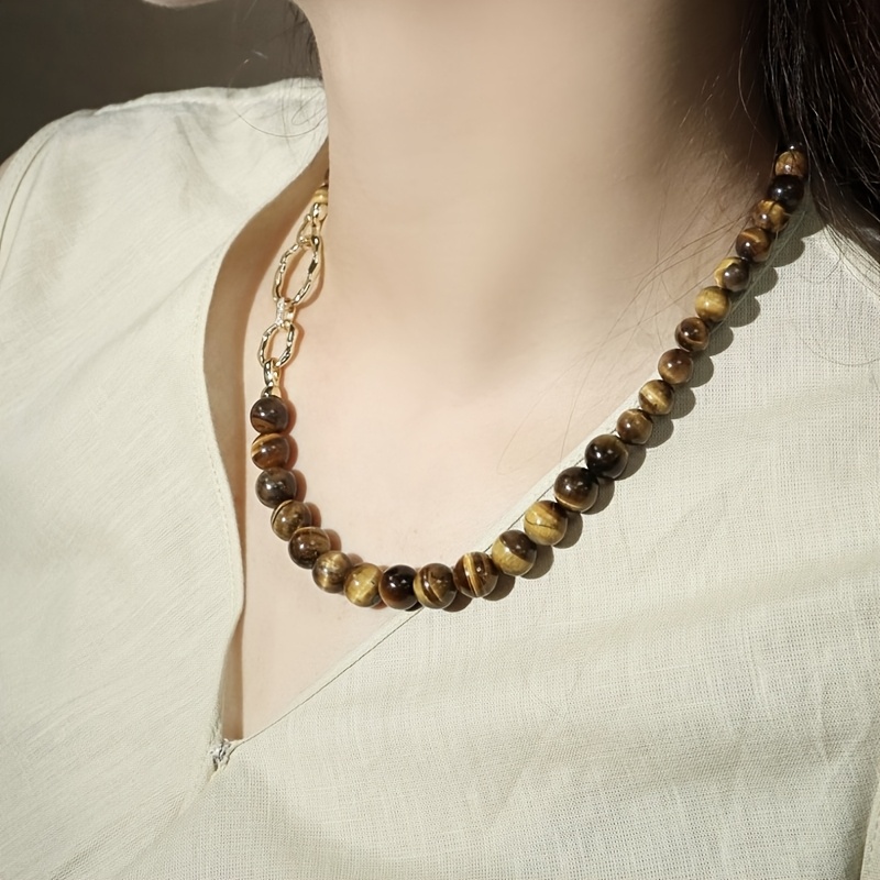 Women's Vintage Tiger's Eye Stone Chain Necklace