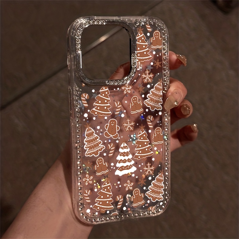 TEMU Custodia per telefono: Albero di Natale Pan di Zenzero per Custodia con Strass, Custodia con Cornice di Diamanti Scintillanti e Stella, Custodia