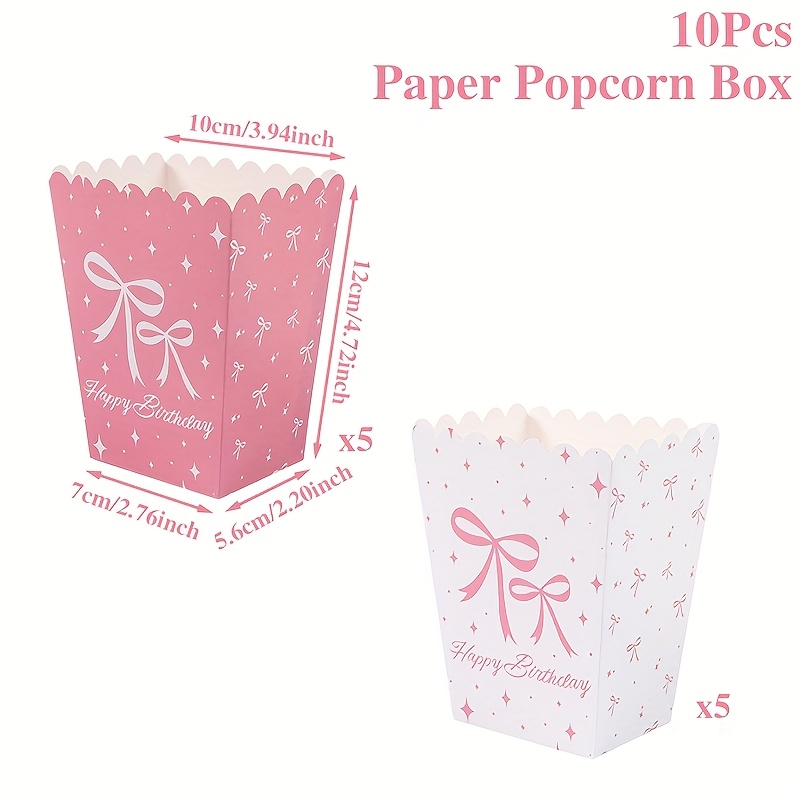 E-shop 10 Stück elegante rosa und weiße Popcorn-Boxen mit "Happy Birthday" – Party-Geschenkboxen für Geburtstage, Hochzeiten, Babyparty, Jubiläum –