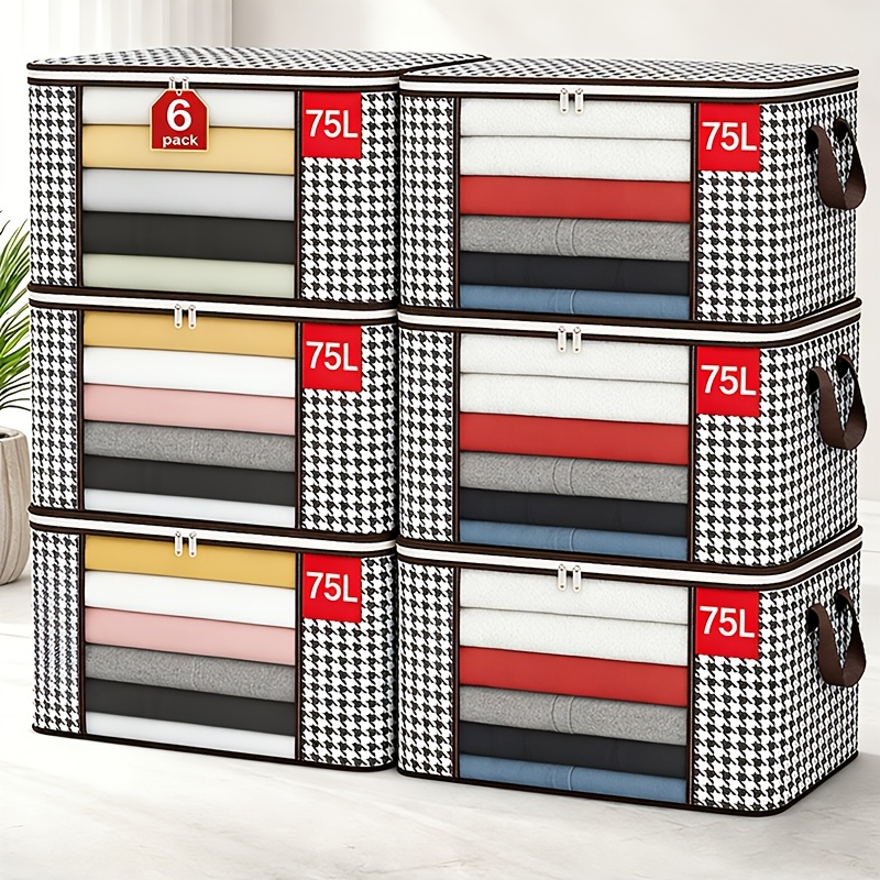 TEMU 6pcs Set 75-liter Large Laundry Storage Bags With Transparent Windows And Reinforced Handles, Foldable Closet Organizers Suitable For Bedding,