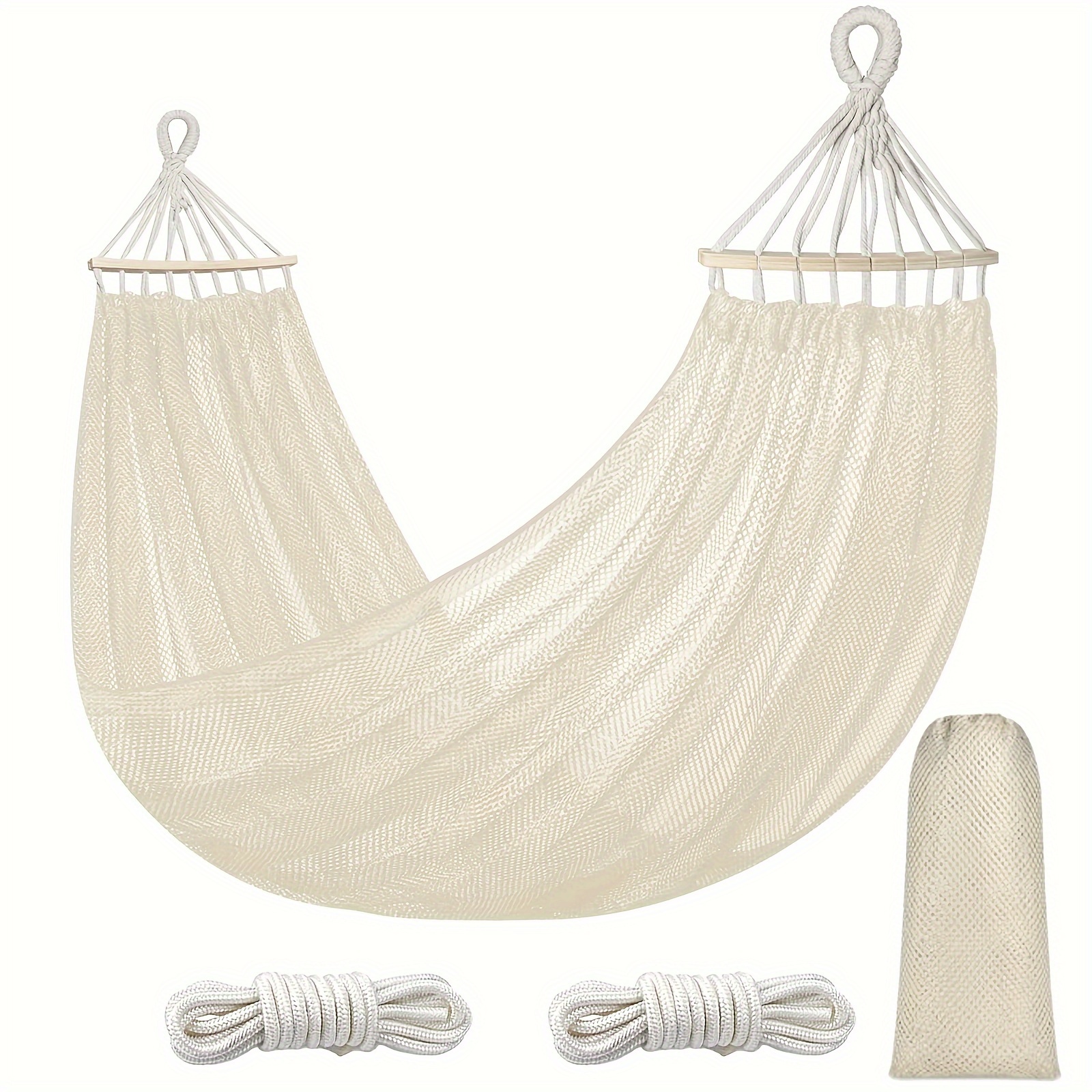 

1pc, White Ice Silk Hammock, For Outdoor Patio & Garden Use, Comfortable And Breathable Fabric With Sturdy Ropes & Balance Beam, Home Camping Beach Relaxation Equipment