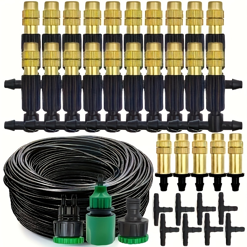 

Outdoor Misting System Kit - 10m-30m, Garden Cooling & Irrigation With Brass Atomizer Nozzles, 1/4'' Hose For Patio And Greenhouse