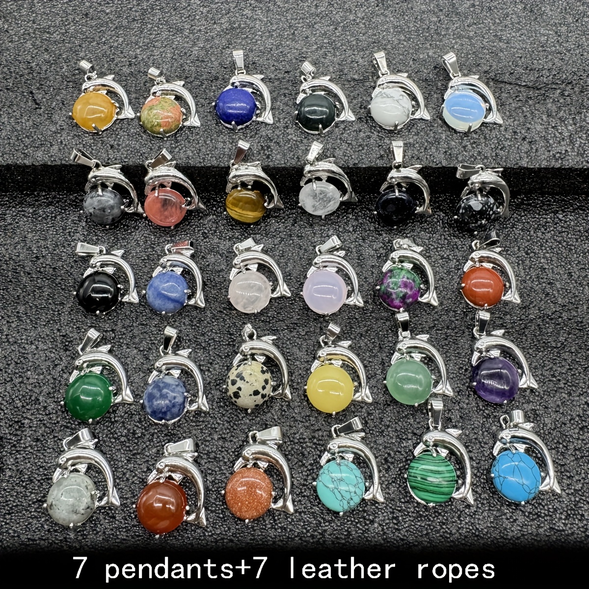 TEMU 6pcs/14pcs Natural Stone Mixed Color Dolphin Fashion Pendant Jewelry Making Necklace Suitable For Everyday Wear And Holiday Gifts