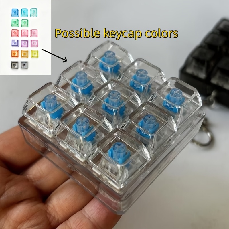 TEMU 1pc Novelty 9-key Transparent Relax Toy, Clear Finger Keychain, Portable Mechanical Keyboard Keycap Testing Tool, Rebound Sound From The Switch