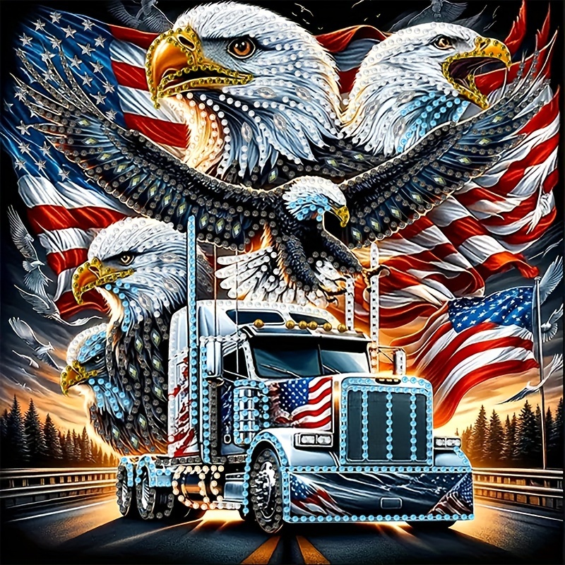 

5d Special Shape Diamond Art Kit: Beginner-friendly, Adult American Flag And Eagle Truck Diamond Painting Set, Perfect For Home Wall Decor Or Gifts, 11.8x11.8 Inches/30x30 Cm