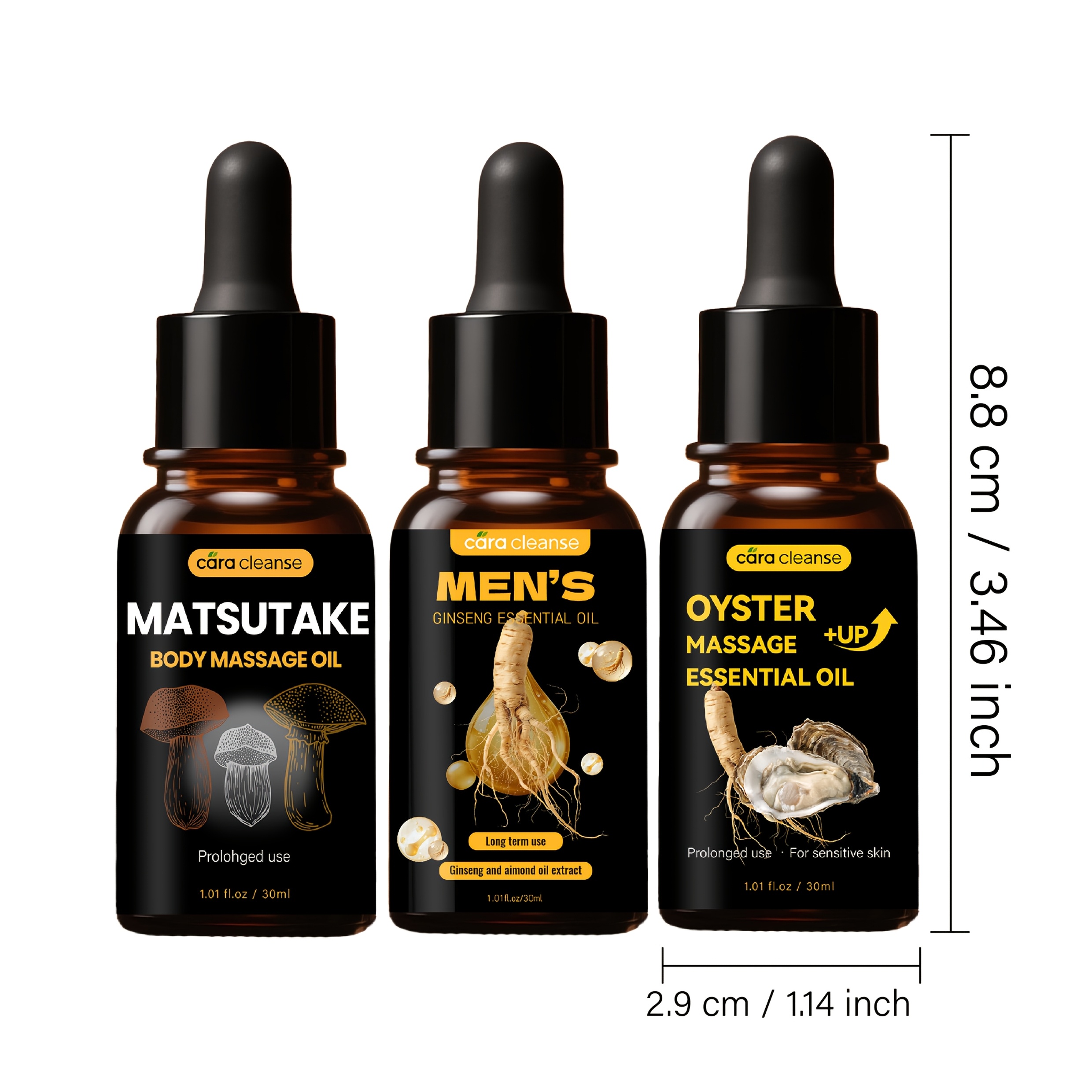 3pcs, 30ml Ginseng, Matsutake and Oyster Men's Massage Essential Oil Set, Rich in Ginseng, Matsutake and Oyster Extracts, Moisturizing, Gentle and Non-irritating, Suitable for Sensitive Skin. The Best Gift for Him