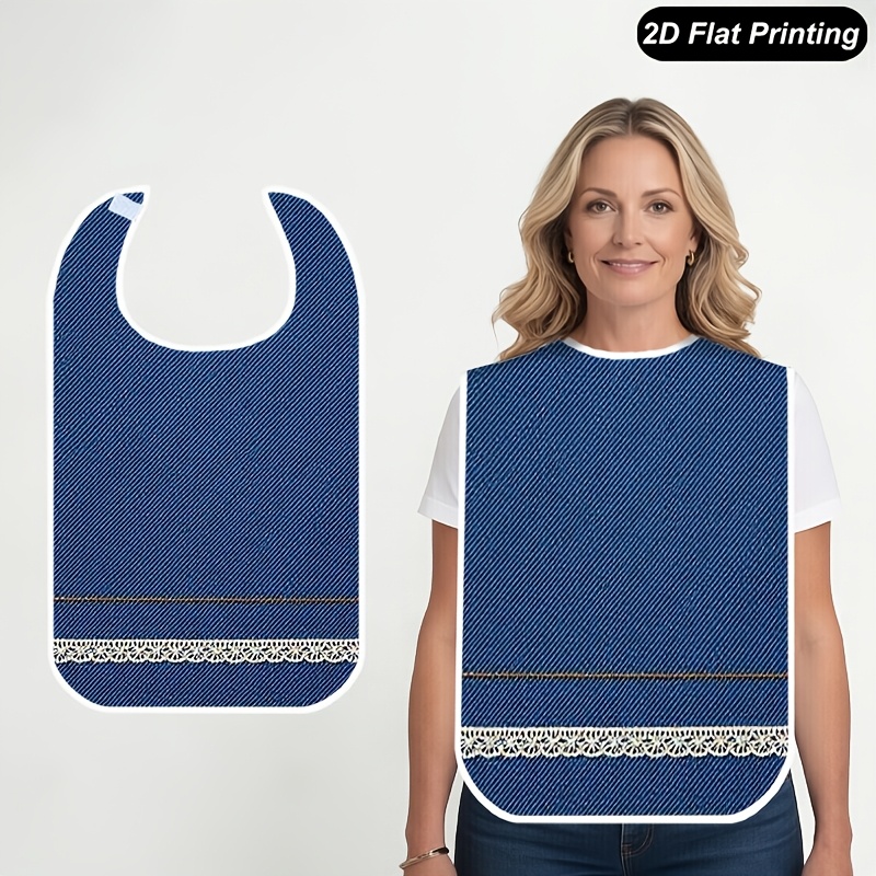 TEMU 1pc Adult Bib, Blue Denim Pattern 2d Flat Print Design, Dining For Adults Bib, Suitable For Home, Restaurants, Kitchens, Dining Table, Parties,