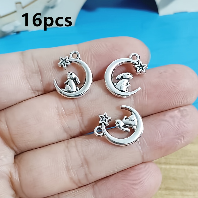 Image of 16pcs Rabbit Charms Alloy Moon Pendants For Jewelry Making Diy Necklace Bracelet Earrings Key Chain Making Accessories