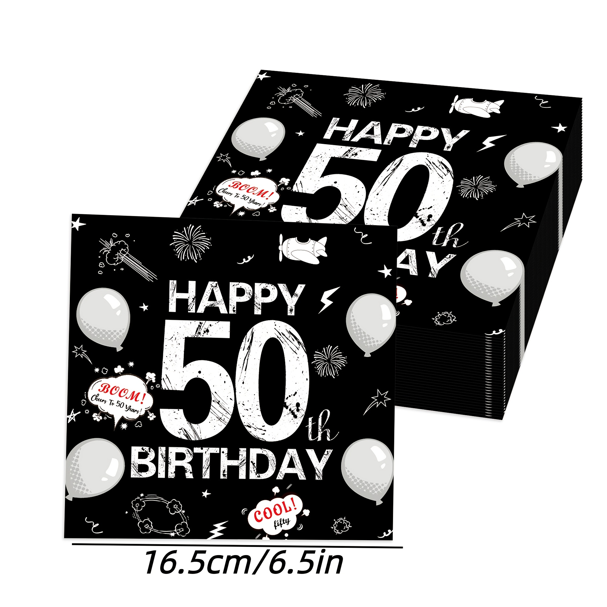 Image of 40pcs Of Napkins For A 50th Birthday Party, Featuring Black And Silvery Cocktail Designs, Suitable For Drinks At Weddings And Anniversary Celebrations