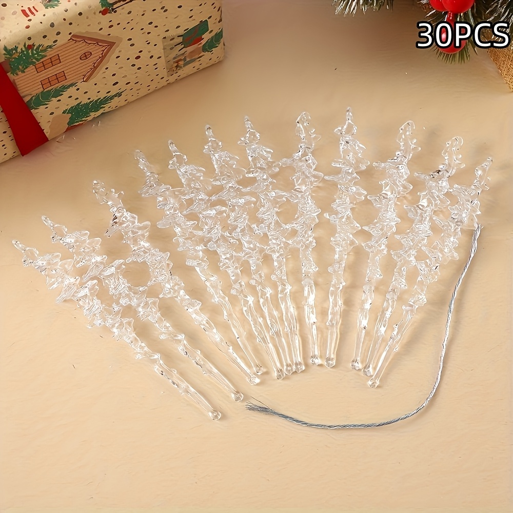 TEMU 30pcs Transparent -like Hanging Ornaments - Heavy-drop Tapering Branches With Teardrop Tips, Plastic Snowflake & Leaf-like Decorations For
