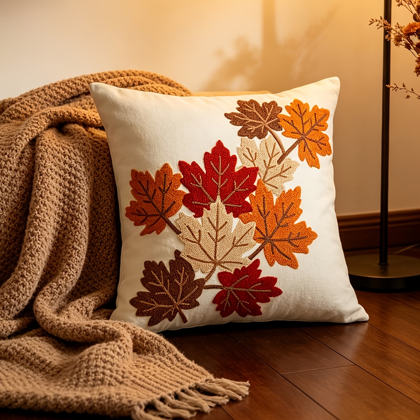 TEMU 1pc Autumn Maple Leaf Pattern Craft Cushion Pillowcase, , Universal For Sofa And Bed Home Decor, Pillow Insert Not Included
