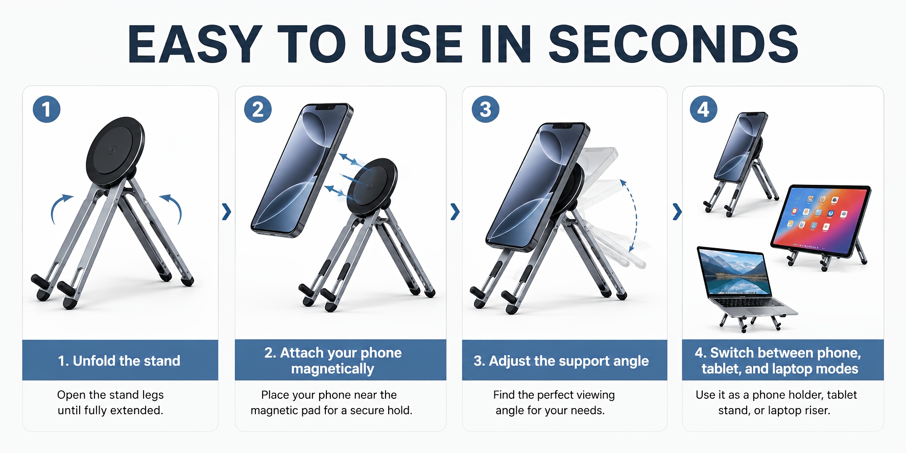 3 in 1 foldable magnetic phone tripod stand portable aluminum alloy adjustable holder for tablet   air 10 to 16 magnet phone mount compatible with magsafe iphone   details 3