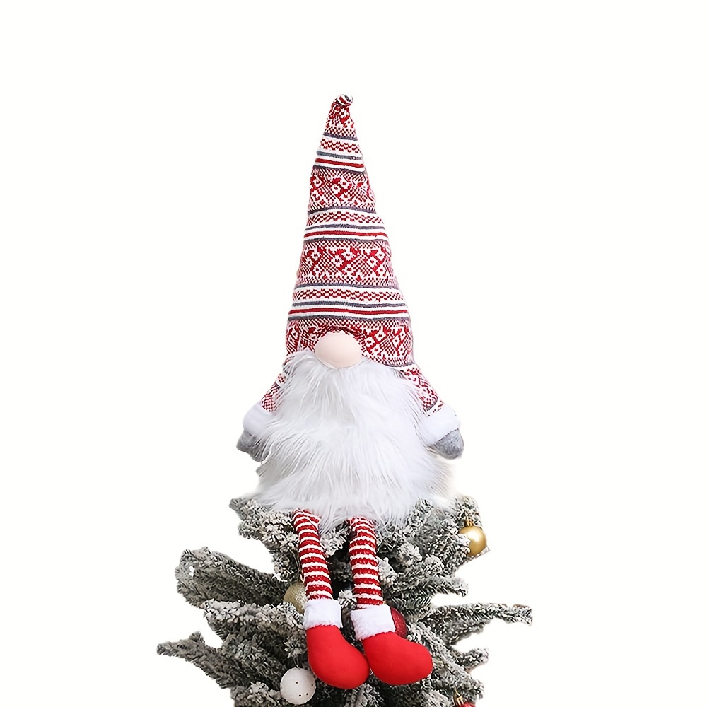 

Fabric Christmas Gnome Tree Topper Decoration - 1 Piece Santa Gnome Plush, Seasonal Holiday Decor, No Electricity Required, Non-feathered Winter Accent For Festive Home & Party Display