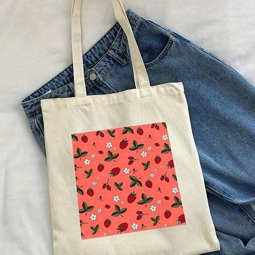 strawberry print polyester shoulder bag large capacity multifunctional tote with cartoon design durable stylish for casual beach
