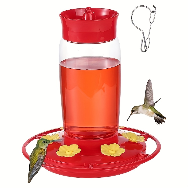 item picture 1pc suitable for automatic watering of outdoor hummingbirds in courtyards outdoor hummingbird feeder with ant   hooks hanging hummingbird water feeder with 6pcs flower feeding ports and circular perch
