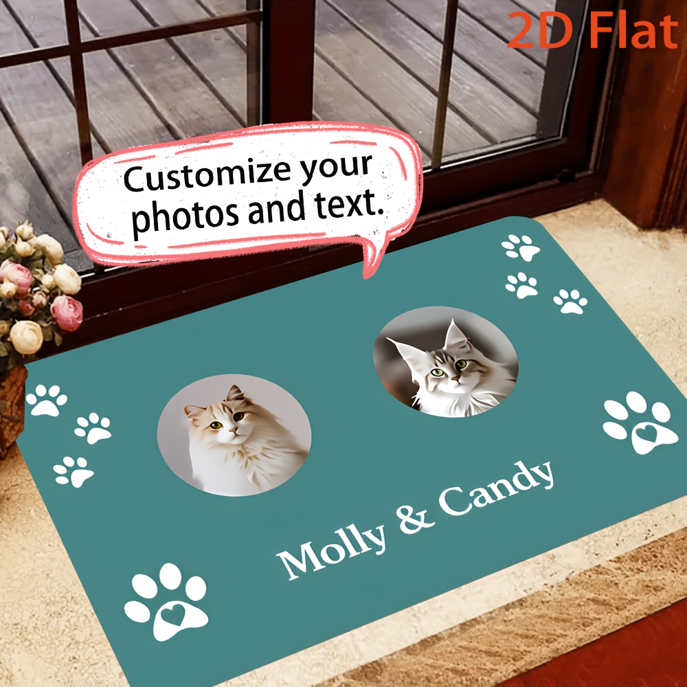 TEMU Personalized Pet Photo & Name Rug - Non-slip Adorable Diy With Your Own Picture & Text, Soft Machine-washable Suitable For Doorways, Bedrooms,