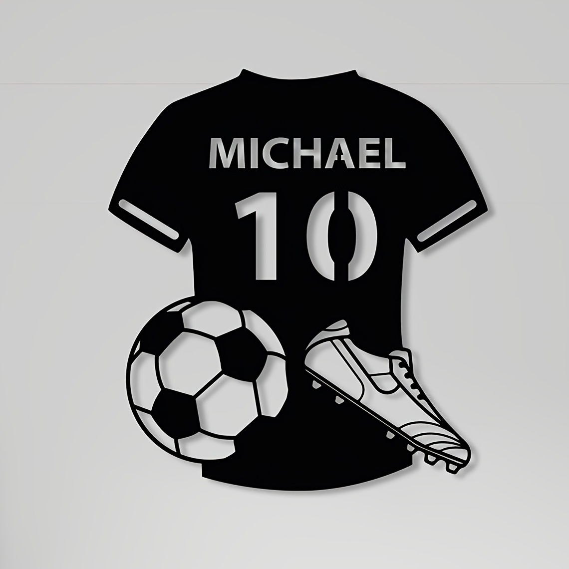 TEMU Personalized Football Player Metal Sign - Custom Name & Number Soccer Jersey Design With Soccer Ball & Cleats Art - Durable Metal Wall Decor For