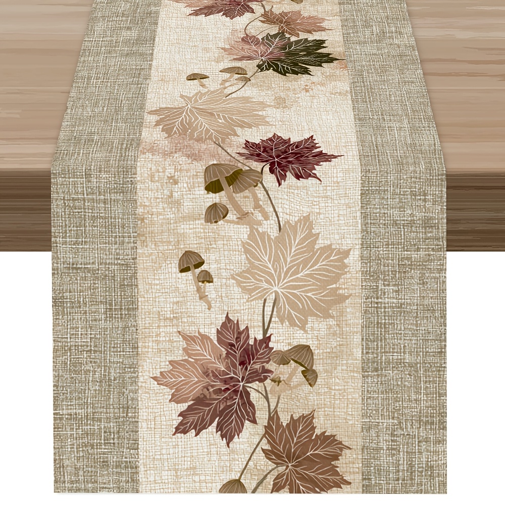 TEMU 1pc, Light Maple Leaf Edge Printed Table Runner, Bohemian Style, Latest Autumn Table Runner, Printed Polyester Tablecloth Table Runner, Home