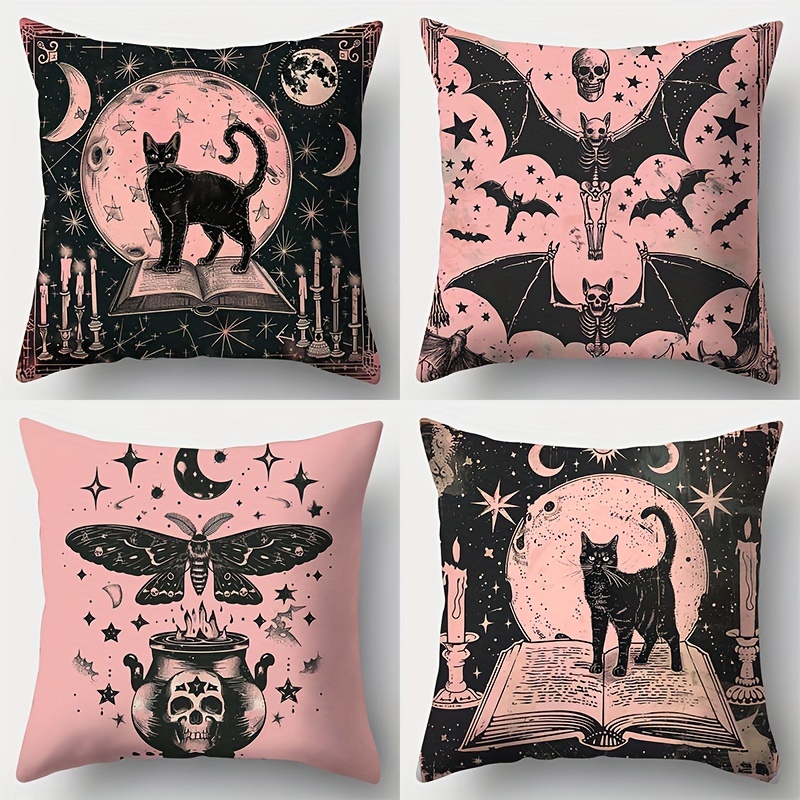 

4-piece Halloween Pillowcase Set - 17.72x17.72 Inch, Single-sided Print, Soft & Durable Polyester, Zip Closure For Living Room & Bedroom Decor (cushions Not Included)