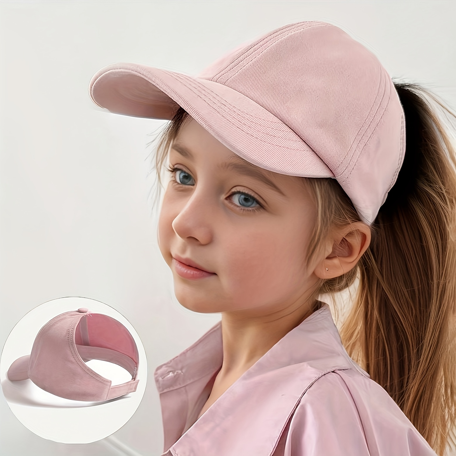 E-shop Einfarbige, oben offene Sonnenschutz-Baseballkappe für Kinder, atmungsaktive, sonnensichere Entenschnabel-Mütze mit Pferdeschwanz-Öffnung für