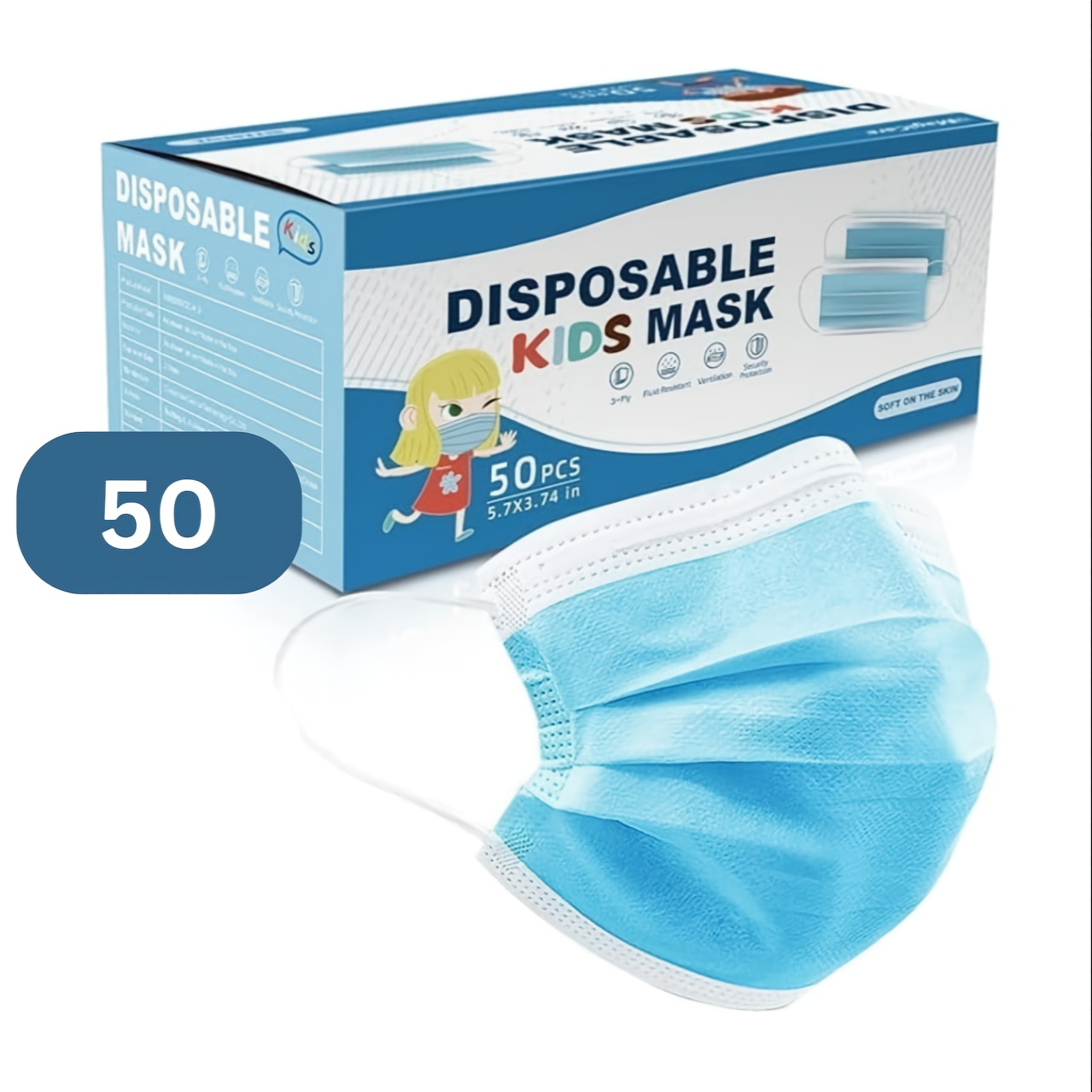 TEMU Kids Disposable Face Masks - Youth Ages 4-12 - Small Face Masks For Children - Soft, Comfortable, Breathable Face Masks